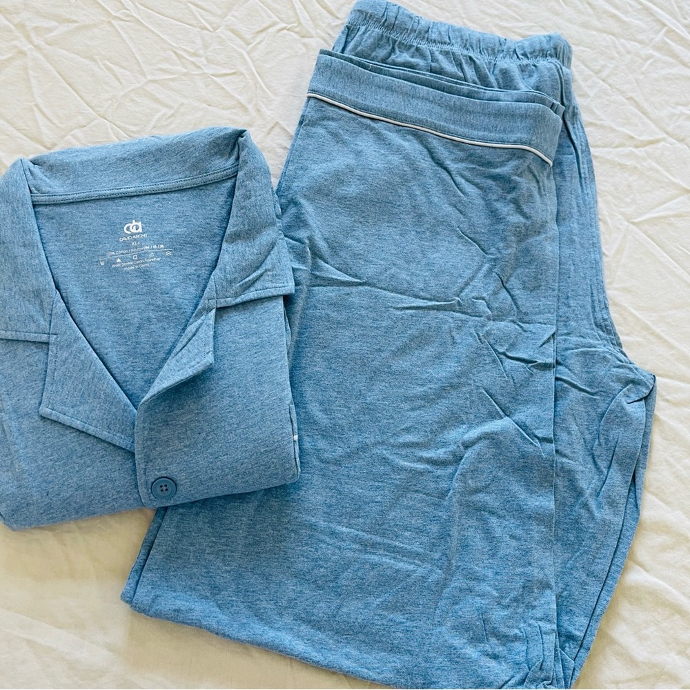 NWT David Archy Men's Long Sleeve Cotton Button-Down Pajamas Set/Navy Blue XL